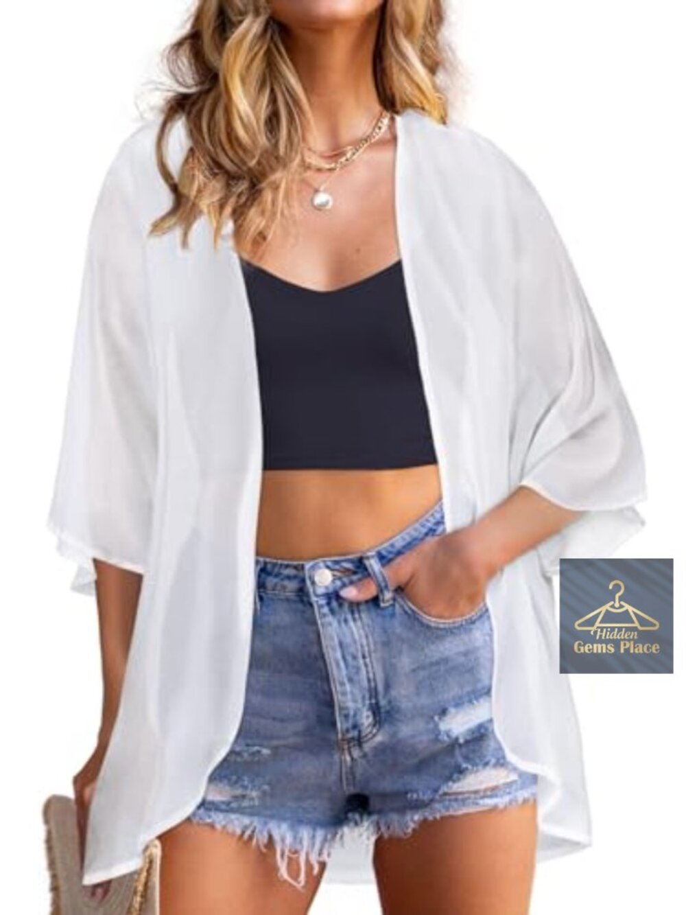 Women's Chiffon Kimono Cardigan | 3/4 Sleeve Swim Cover-Up | Floral Print Loose